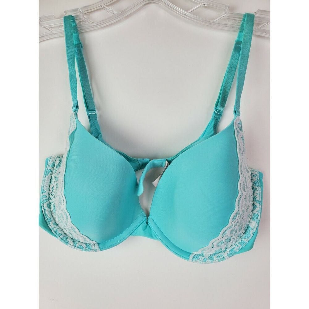 Victoria Secret Demi Bra 32D Blue White Underwire Lace